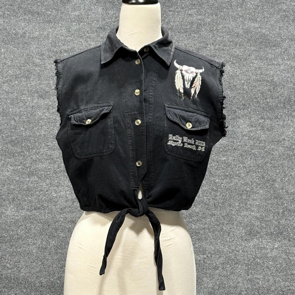 VINTAGE Free Spirit Shirt Womens Medium Sleeveless Tie Front Rally Week 2003 00s
